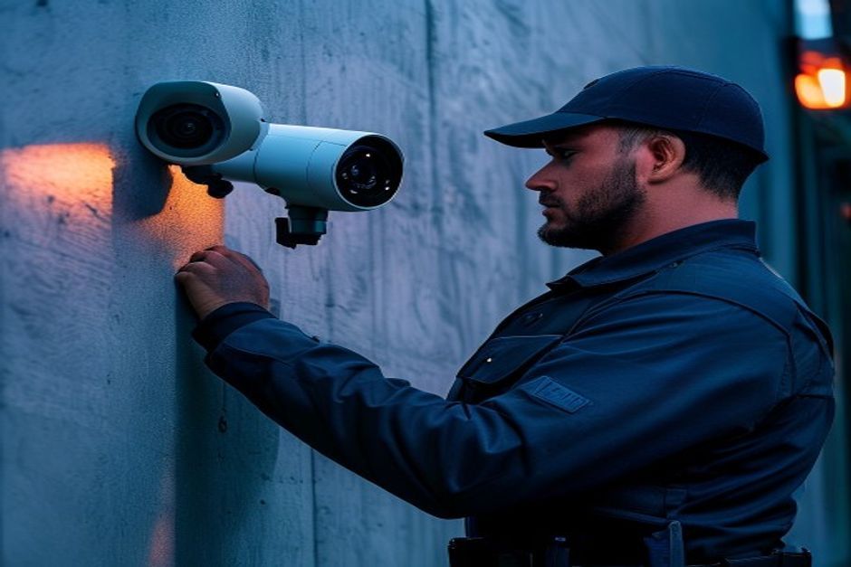 Technicus installeert een dome-camera